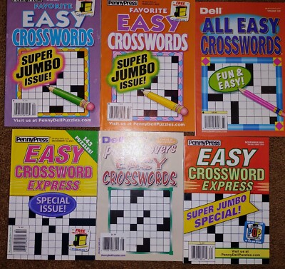 Lot of 6 NewPennyPress Dell Easy Fast Fun Crossword Puzzle Books Random Mix