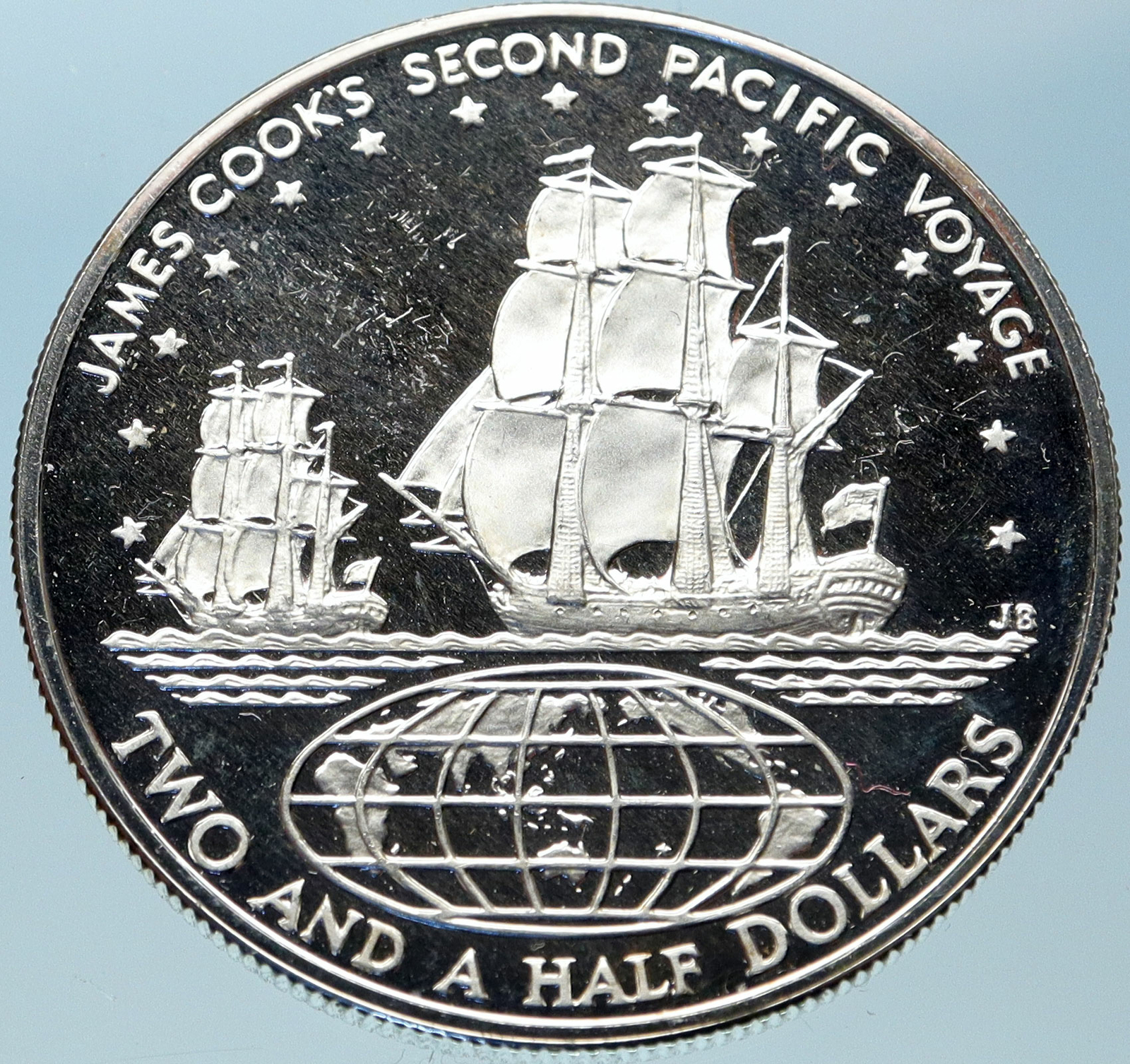 1973 COOK ISLANDS Elizabeth II James Cook Proof Silver 2.5 Dollar