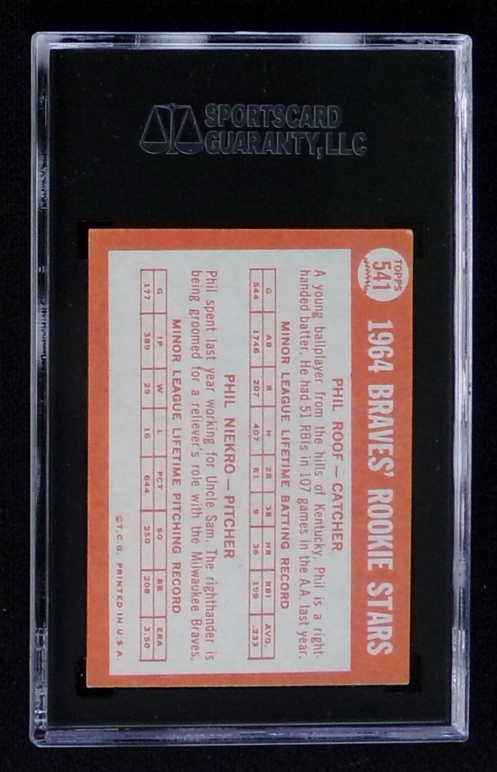 1964  TOPPS  #541   PHIL NIEKRO   ROOKIE CARD  SGC 6  **  EX-NM  **