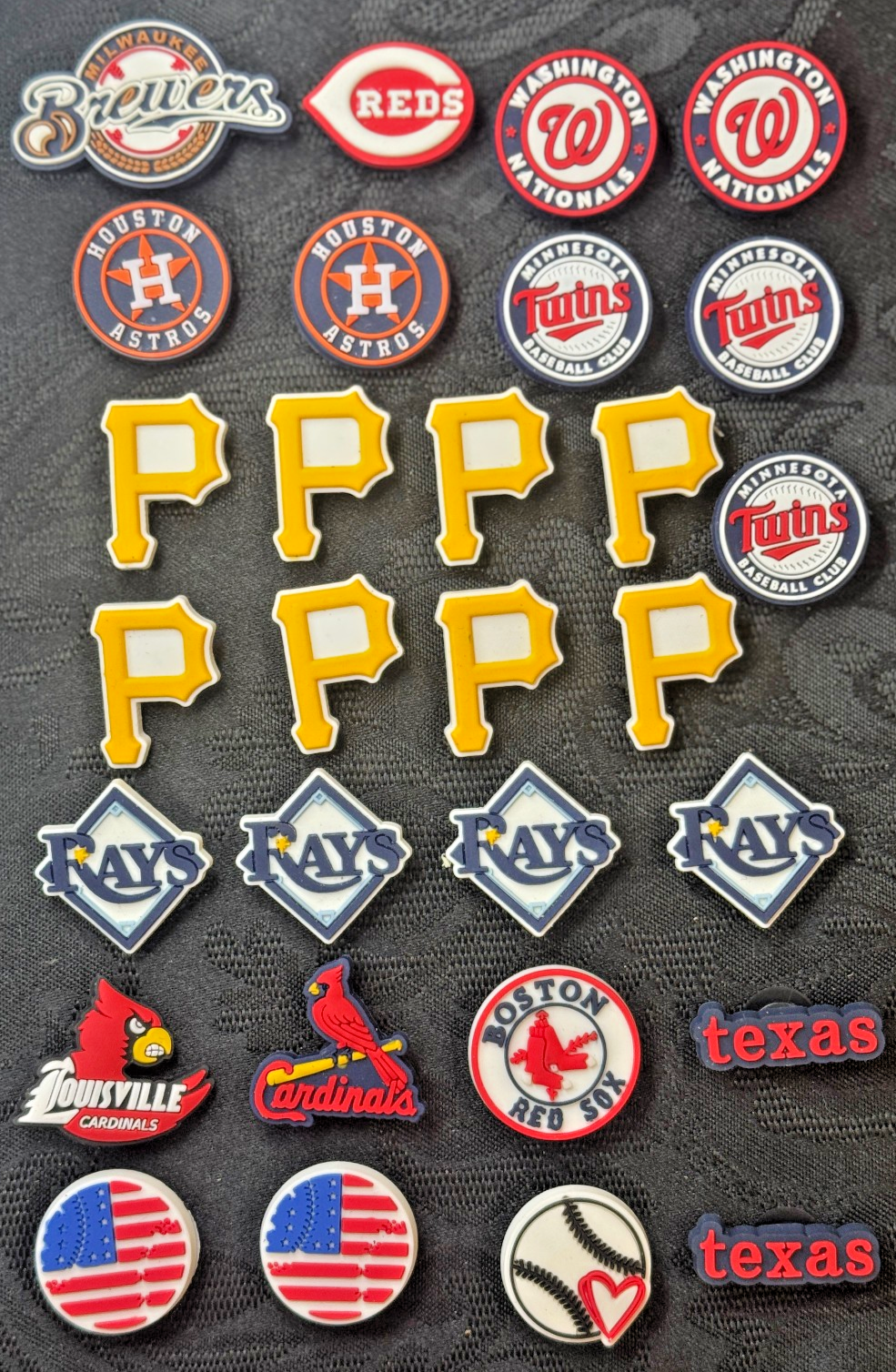Red Sox Twins Rays Cardinals Brewers Reds Pirates Baseball Croc Charm Lot 29 pc