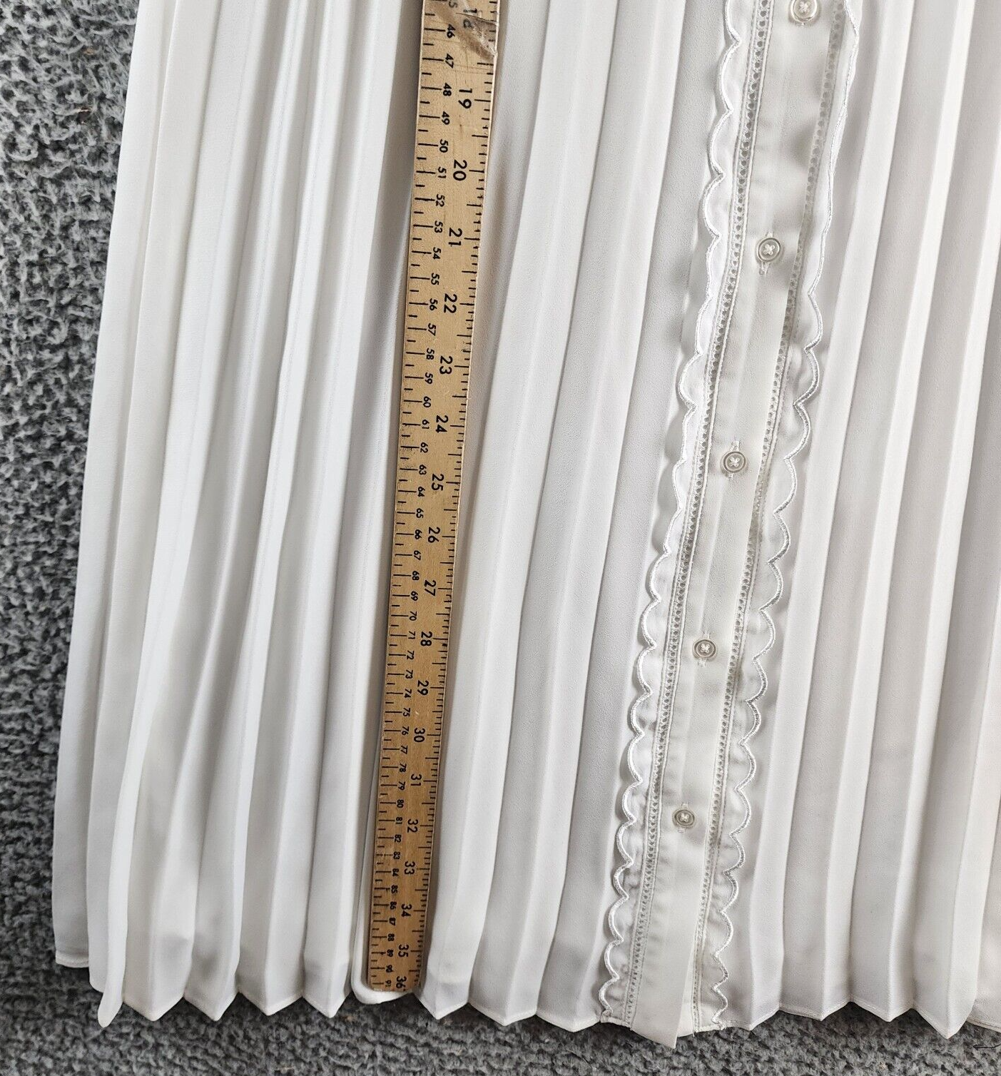 CeCe Pleated Scallop-Trim Button-Up Dress Women's S New Ivory Button Closure~ - Picture 9 of 13