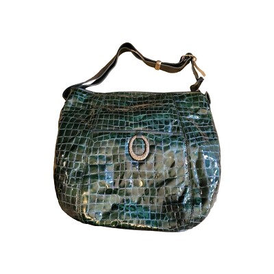 Brighton Jane Handbag Croco Patent Leather Shoulder Green Jade Teal NWOT