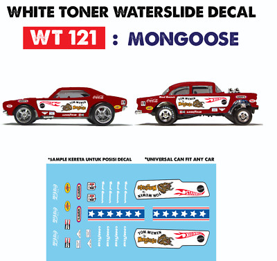 WT121 White Toner Waterslide Decal MONGOOSE For Custom 1:64 Hot Wheels 
