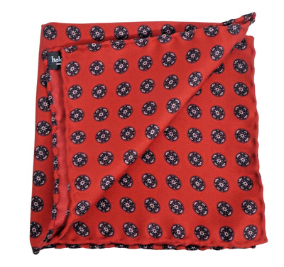 $80 New ITALO FERRETTI Red Medallion Silk Pocket Square 12''
