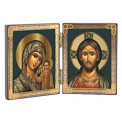 Christ Jesus & Madonna and Child Virgin of Kazan Orthodox Catholic Icon Diptych