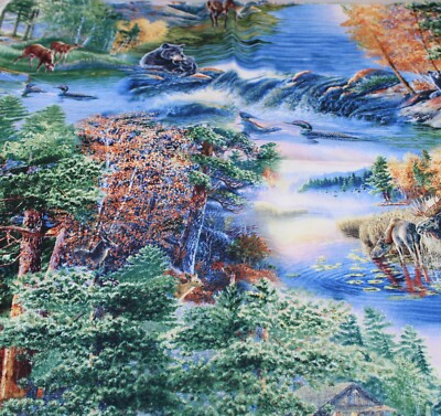 Over 2 yards Nature's Glory James Meger Quilting Treasures Woods Bear Deer Water