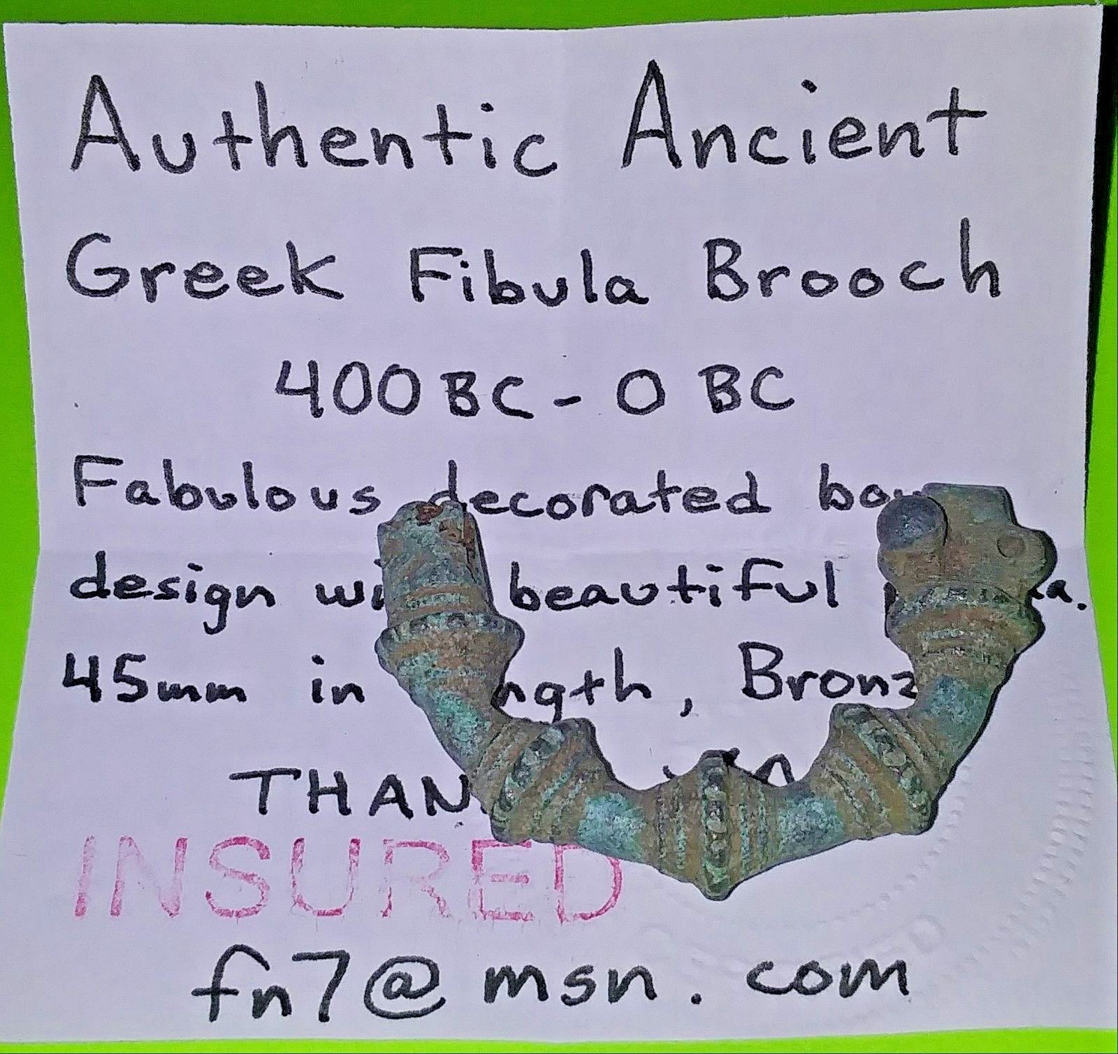 Ancient Greek Bow Brooch 400 BC authentic artifact jewelry pin old antique VG-VF