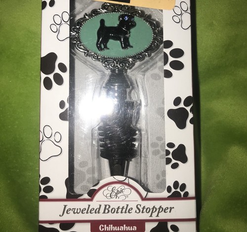 Puppy Jeweled Bottle Stopper! NIB! Black Puppy Rhinestone Eyes! Very Sturdy!