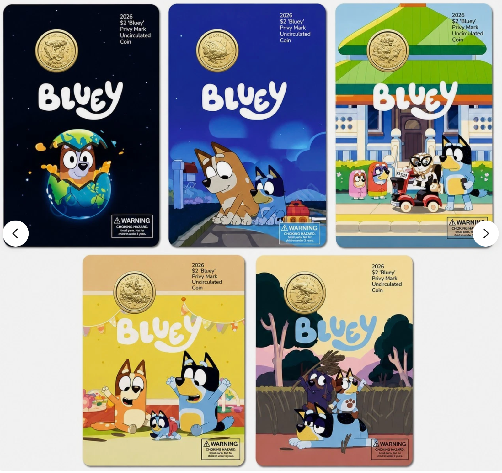 AUSTRALIA 2026 Bluey $2 Dollar Carded Coin Set of 5 UNC Privy Mark King Charles