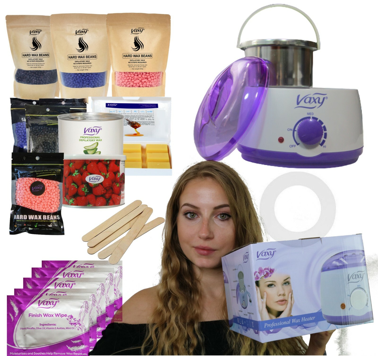 Wax Warmer, Hair Removal Waxing Kit with Accessories.Vaxy Total Home