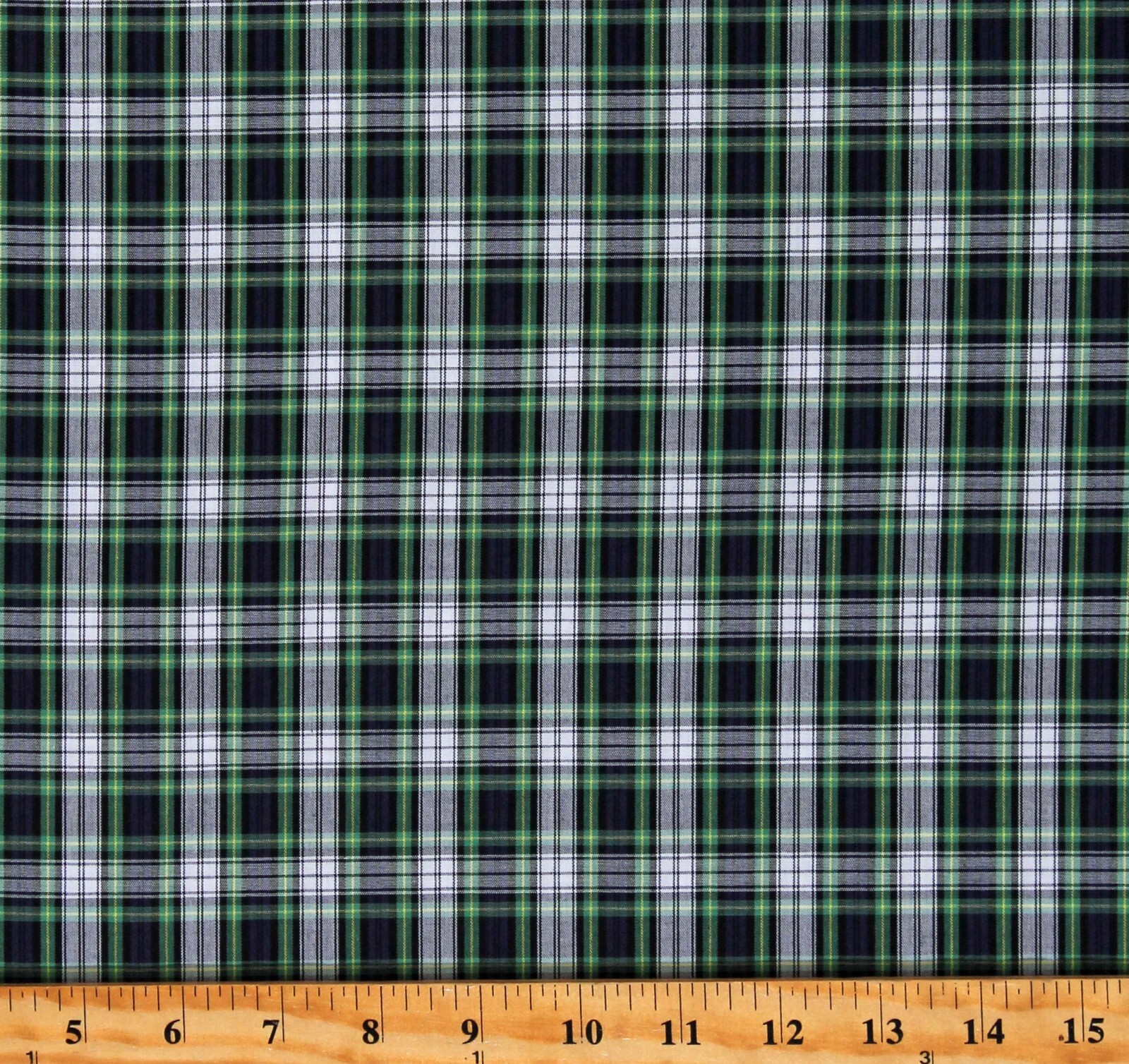 Cotton Sevenberry Classic Plaids White Blue Green Plaid