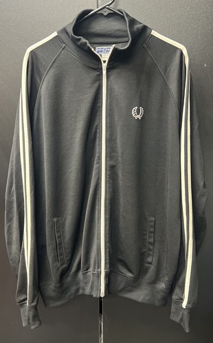 Vintage Fred Perry Men Track Jacket XL Black Side Stripe