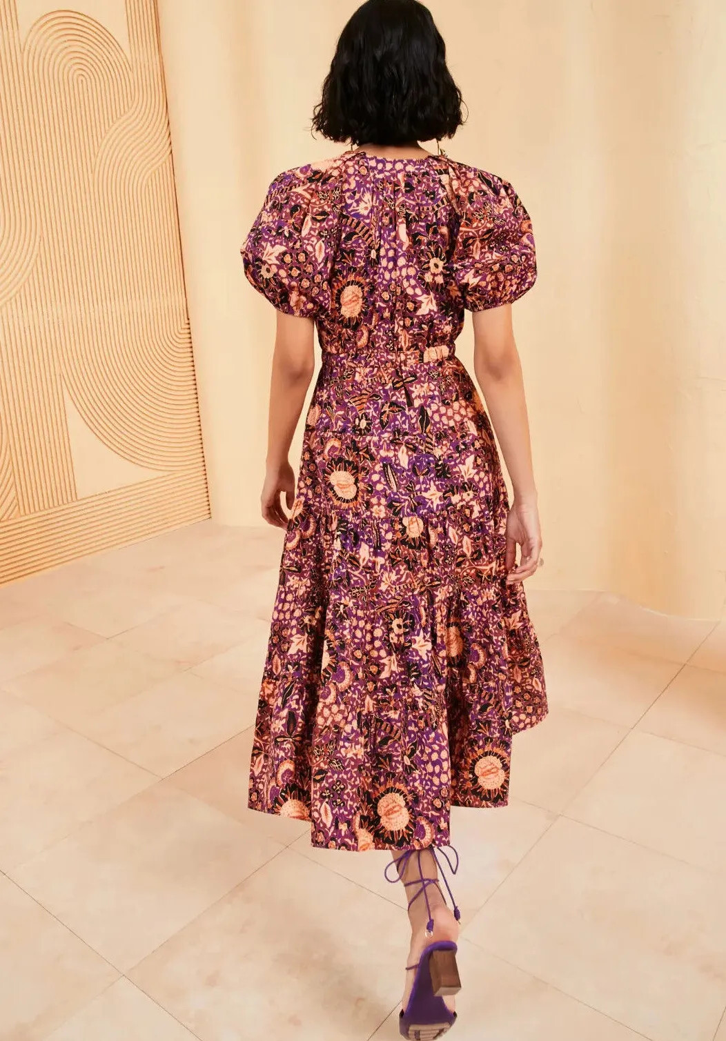 Pre-owned Ulla Johnson Olina Floral Midi Dress, Black Currant Size 2, 4 $470