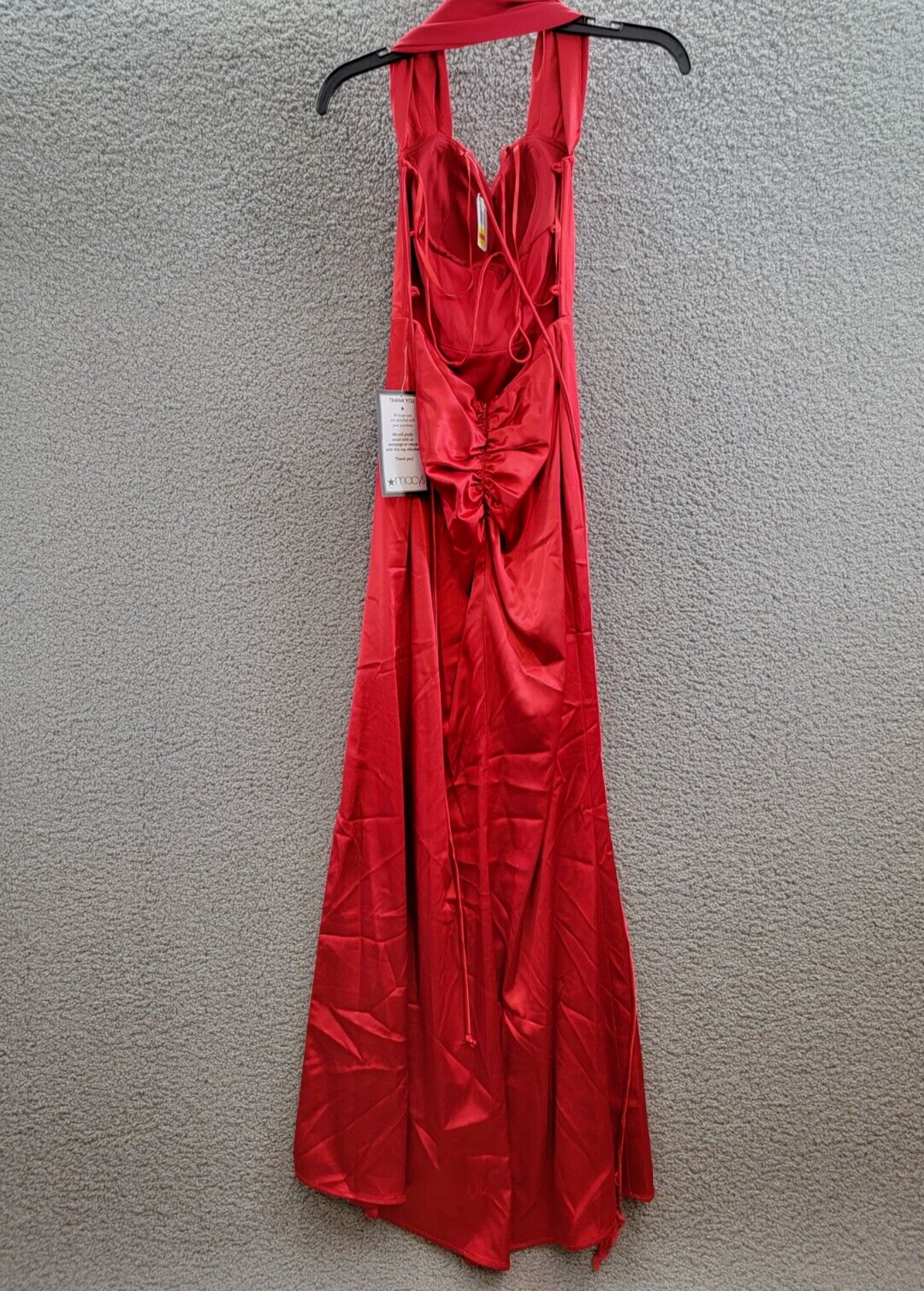 Blondie Nites Draped Lace-Up Satin Gown Juniors' 3 Red Back Lace Zip Closure - Picture 10 of 15