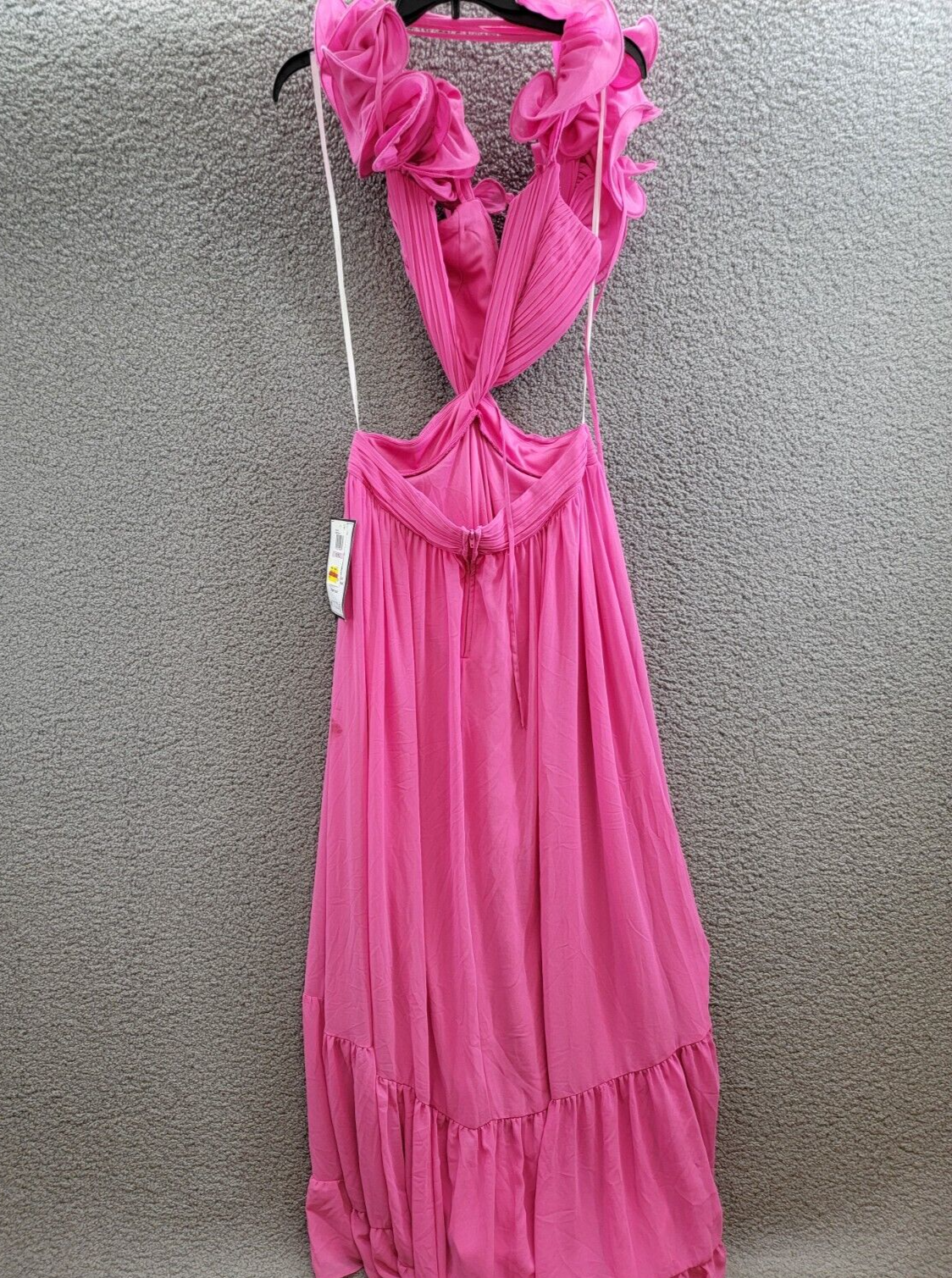 B Darlin Ruffled Lace-Up-Back Gown Juniors' 11/12 Bubblegum V-Neck Zip Closure - Picture 11 of 15