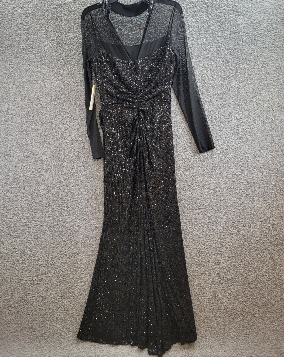 Eliza J Sequined Illusion Evening Dress Women's 10 Black Button Zip Closure L/S - Picture 12 of 18