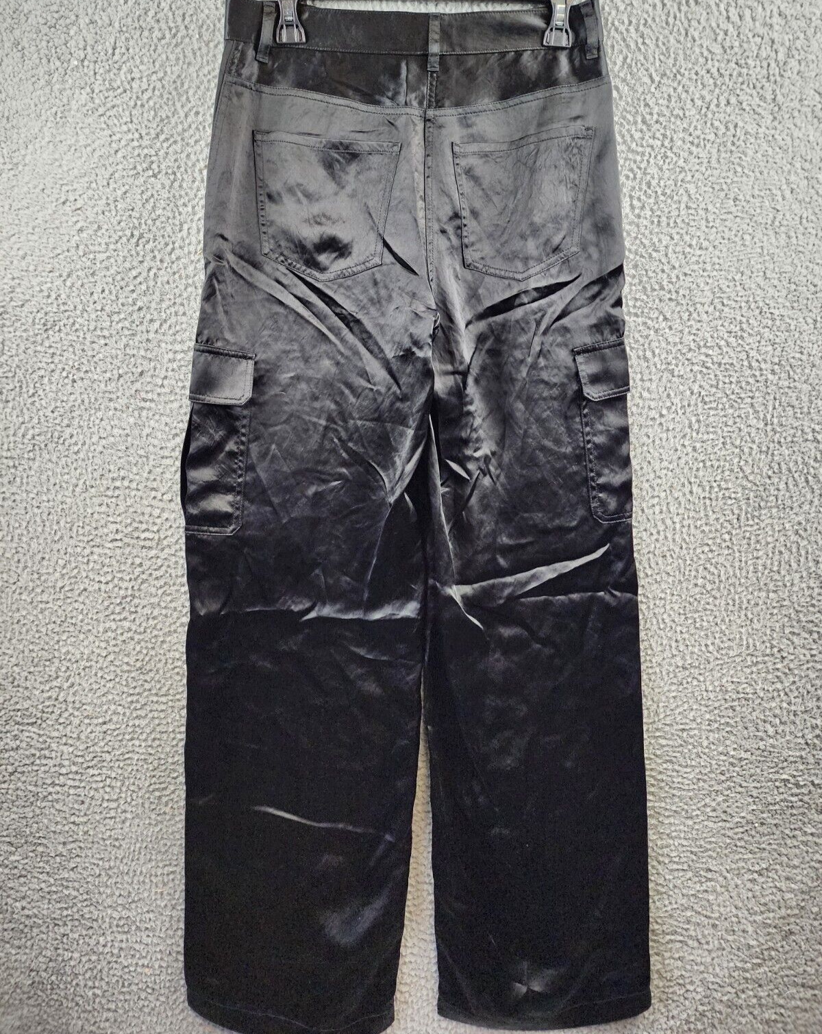 Theory Satin-Finish Wide-Leg Pants Women's 2 Black Solid Button Zip Closure - Picture 11 of 15