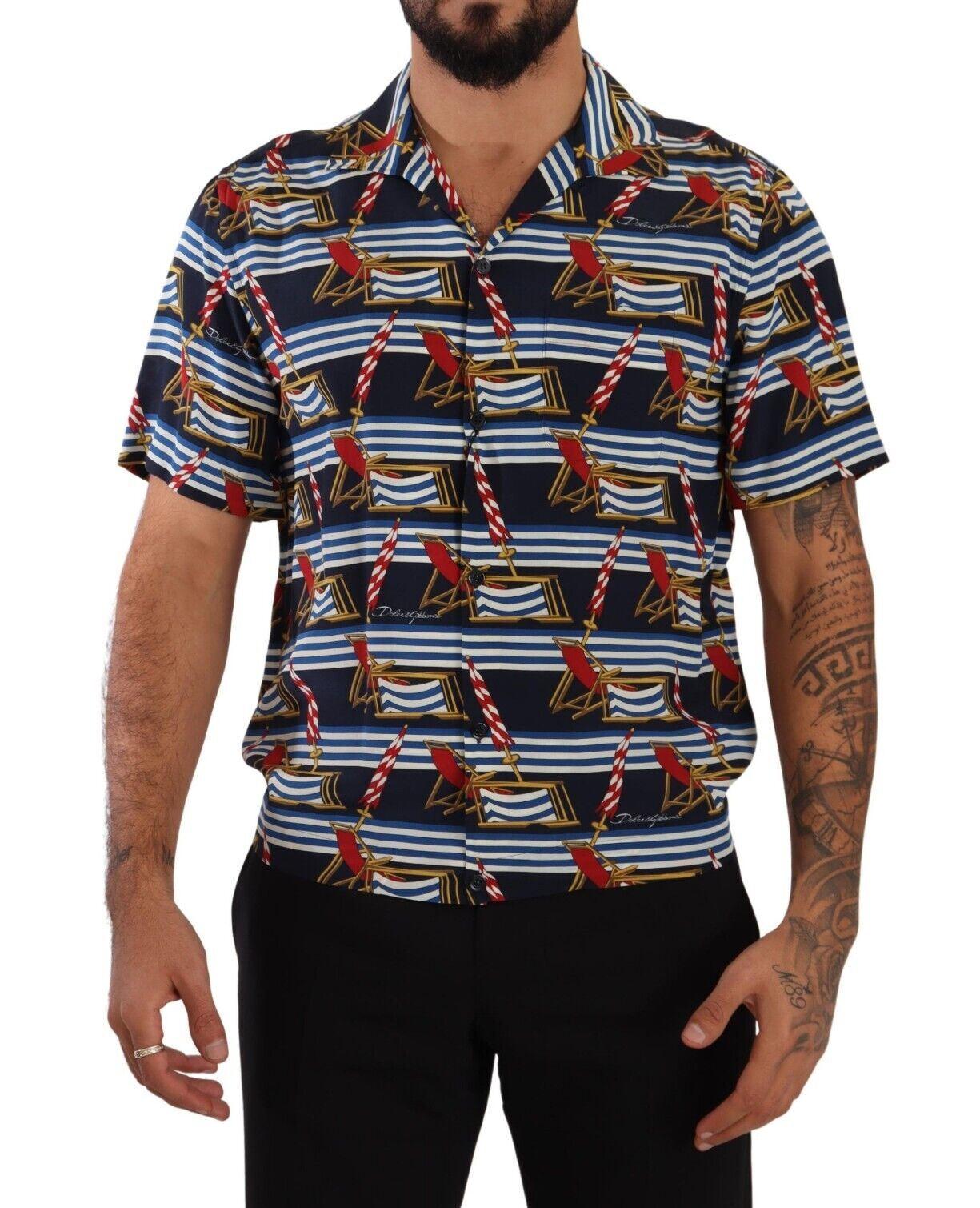 

DOLCE - GABBANA Рубашка, разноцветное шелковое шезлонг с короткими рукавами 38/US15/ $1200, Multicolor