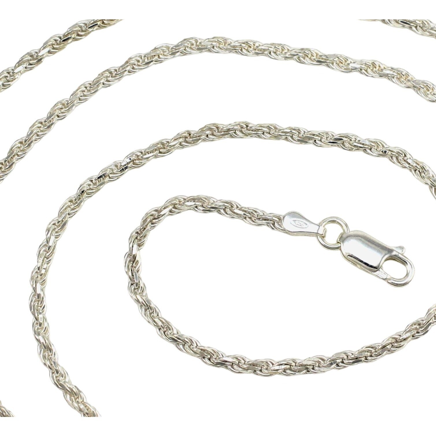 New Solid Sterling Silver Twisted Rope Chain Link Necklace