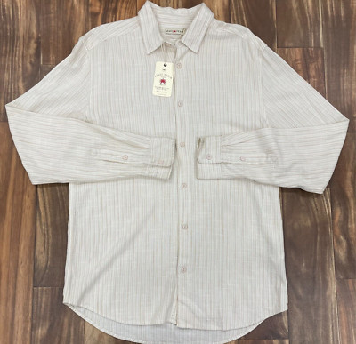 NWT Agave Denim Men's Button Up Long Sleeve Top In Beige White Size: Medium