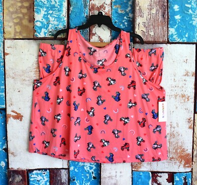 Women's Joyspun Print Tank Top and Shorts Pajama 2-Piece Set 3X Cor De Rose NEW