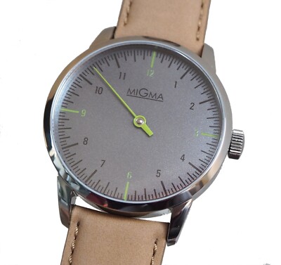 Pre-owned Migma One Hand Watch Eta 6497-1 Swiss Sapphire Ruthenium Dial Green Hand