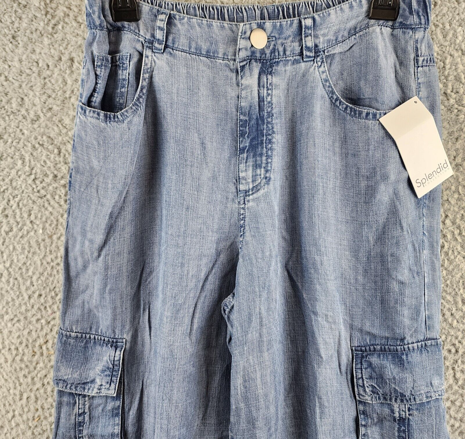 Splendid Aven Chambray Cargo Pants Women's XS Indigo Pockets Button Zip Closure - Picture 3 of 13