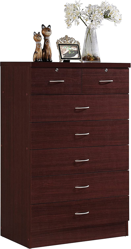 7 Drawer Wood Dresser for Bedroom, 31.5 Inch Wide Chest of D
