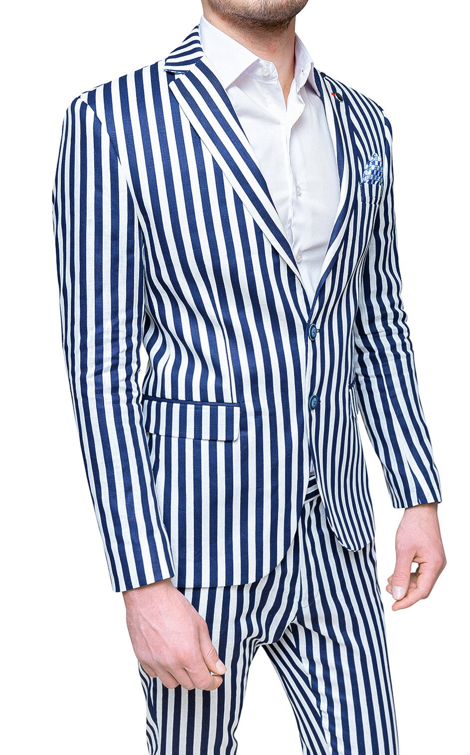 ABITO COMPLETO UOMO DIAMOND IN LINO BIANCO BLU RIGATO ...