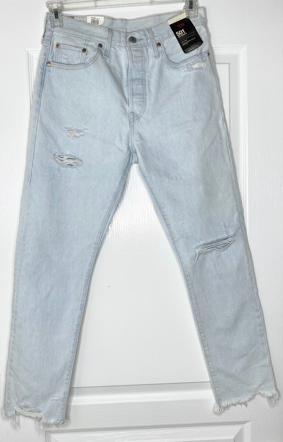 Джинсы LEVIS STRAUSS 501 из хлопка в обтяжку с высокой посадкой, потертые, с бахромой по низу, 28 x 28