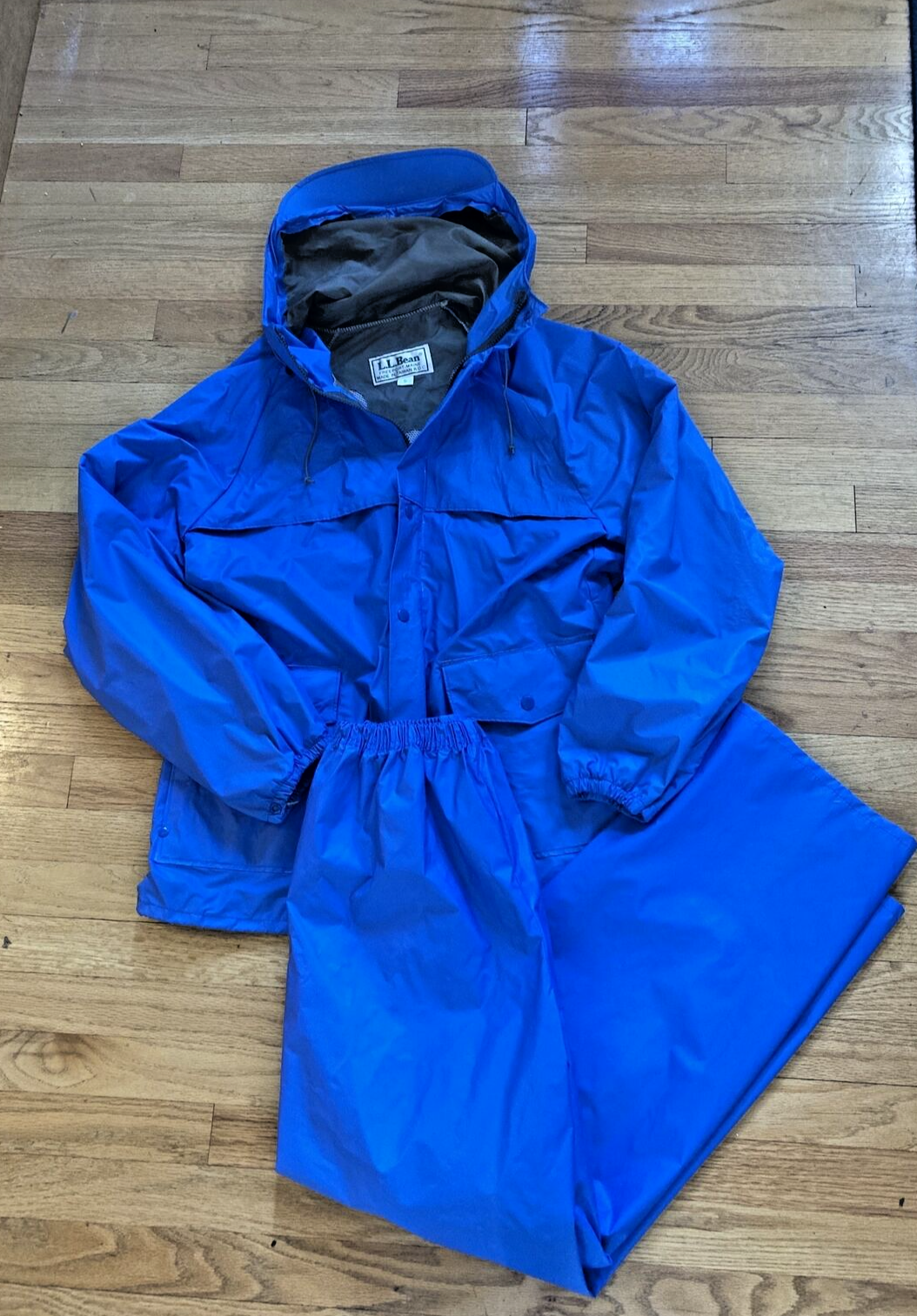 Vintage 90's LL Bean PVC Suit Blue Rain Boat Jacket Hooded