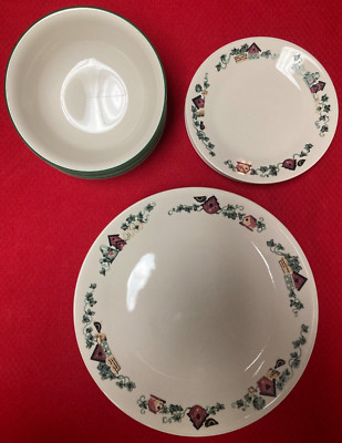 24 Pc. Corelle USA GARDEN HOME Birdhouse 8 DINNER & BREAD PLATES Ea. & 8 BOWLS