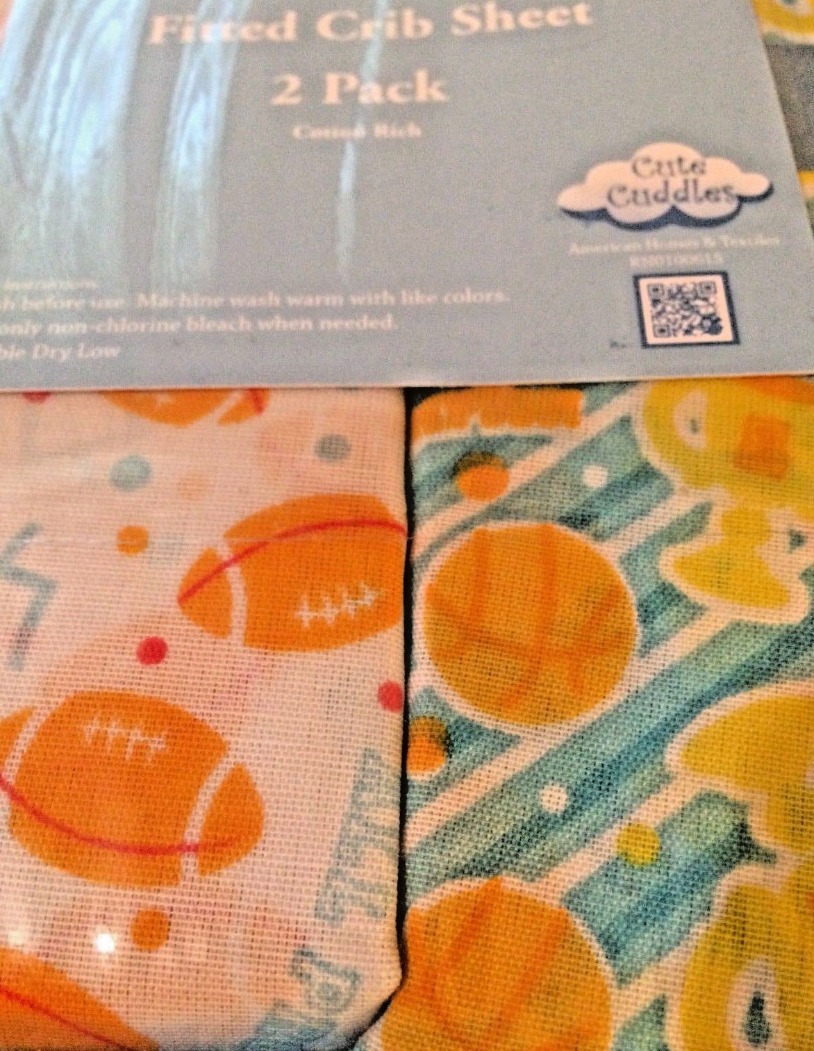 Cute Cuddles Sports Themed 2 Pack Fitted Crib Sheets in zippered case NIP