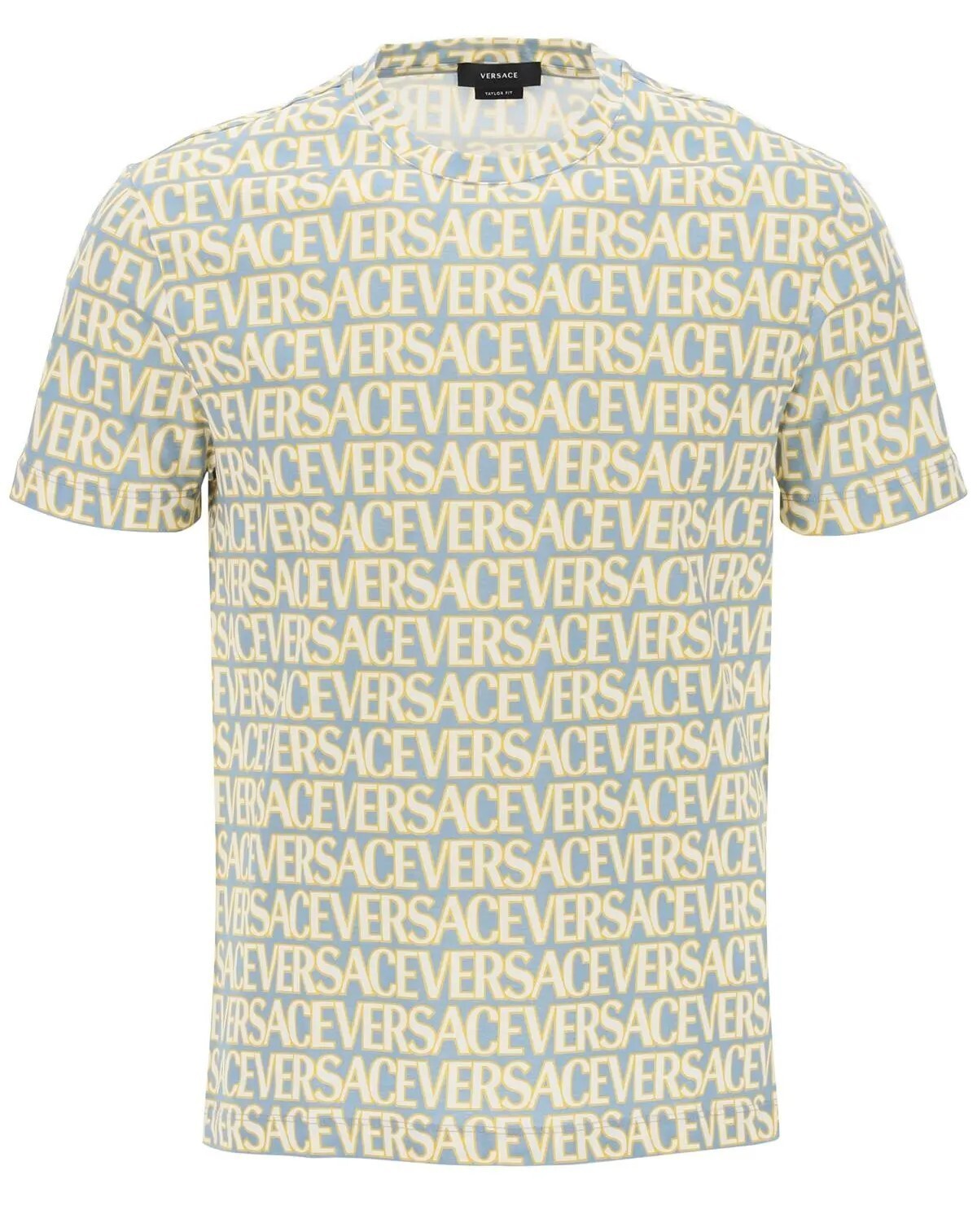 VERSACE オールオーバー ロゴ テリー コットン 半袖Tシャツ VERSACE 'Allover Logo T-Shirt' Slim-Fit 100% Cotton Blue