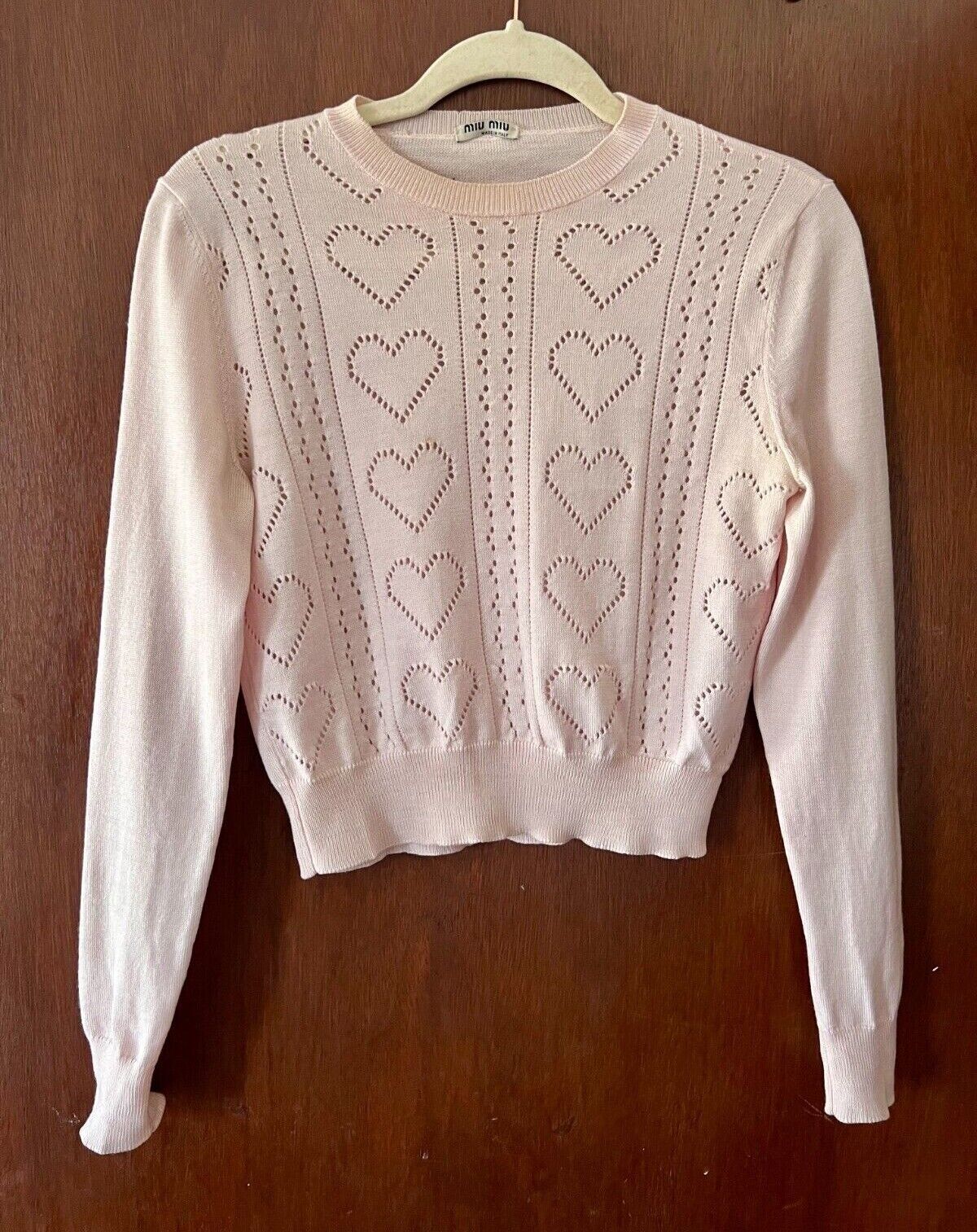 Miu Miu Pink Pointelle Love Hearts Intarsia Wool Pullover Miu Miu Pink Pointelle Love Hearts Intarsia Wool Pullover