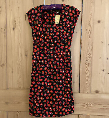 Get Cutie Black Red Vintage Retro Cotton Ladybird Print Womenâ€™s Dress UK Size 12