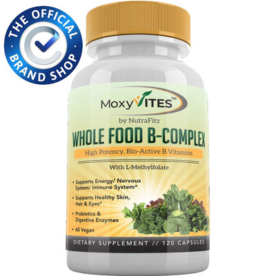 MoxyVites Vitamin B Complex, Whole Food - Immune Support, Vegan, 120 Caps