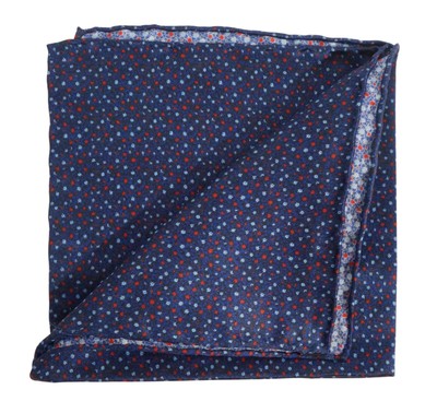 $80 New ITALO FERRETTI Navy w Red & Blue Print Silk Pocket Square 13''