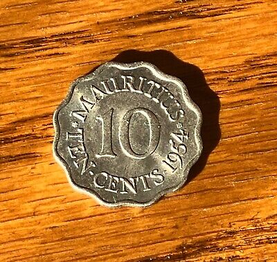 Vintage 1954 British Mauritius 10 Cent, Obsolete Colonial African Coin