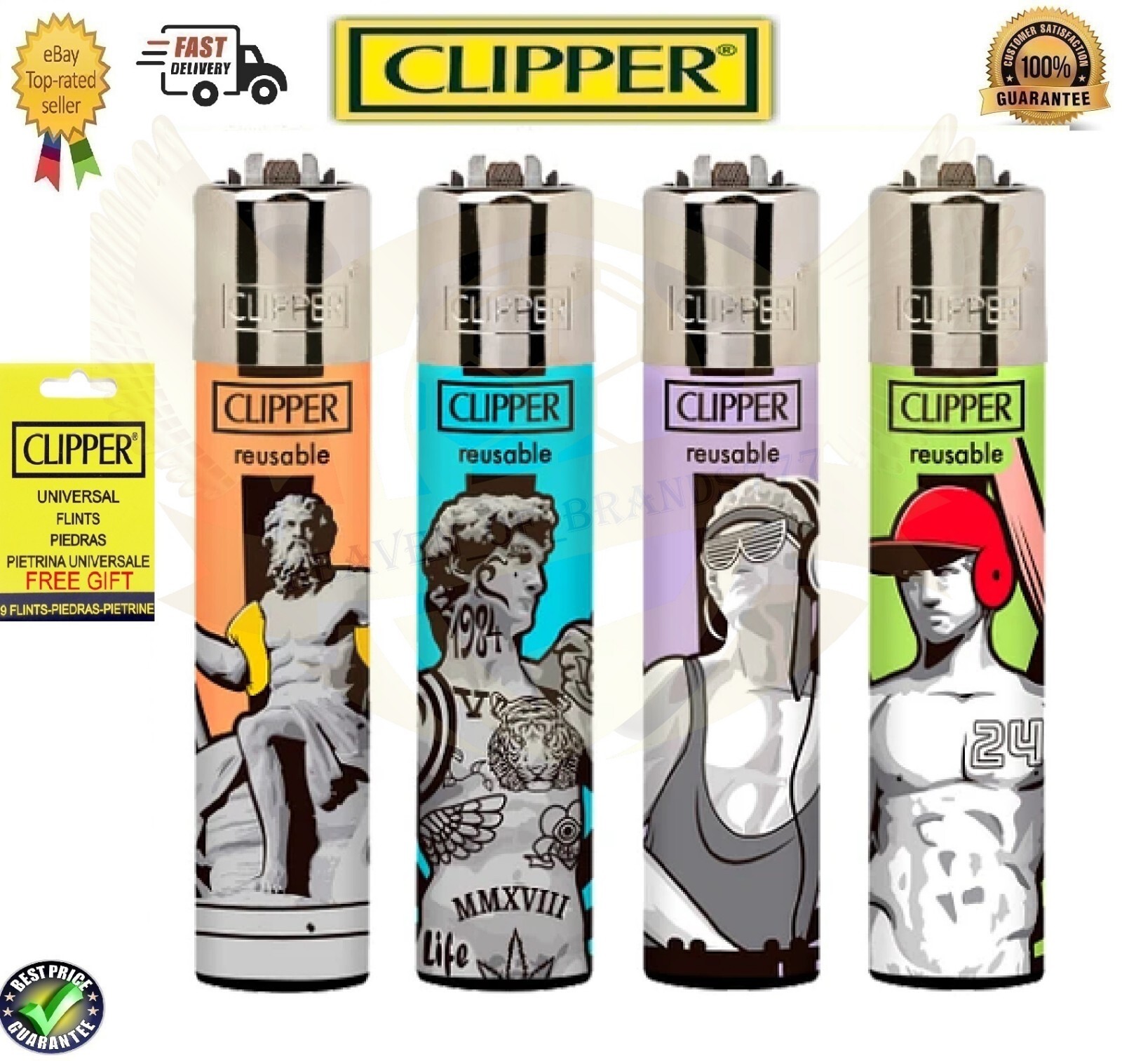4 x Clipper Lighters MODERN ART #3 Design Full Size