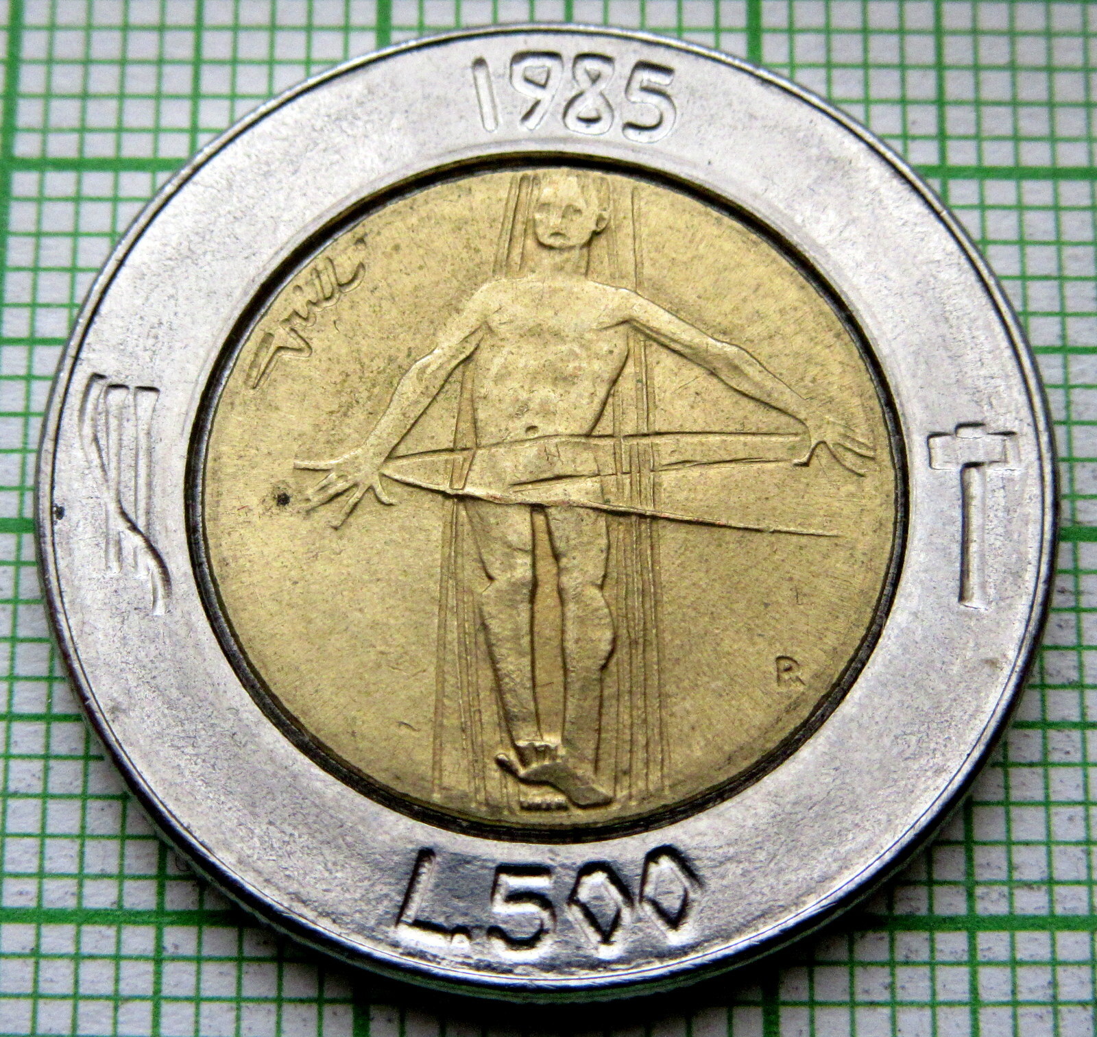 SAN MARINO 1985 500 LIRE, REDEMPTION FROM DRUGS, BI-METALLIC
