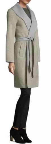 Pre-owned Eileen Fisher Large  Oatmeal Dark Pearl Brushed Wool Doubleface Shwal Collar Coat In Oatmeal/dark Pearl