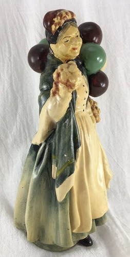 Chalkware VINTAGE 1930's Figurine STANDING BALLOON LADY With BASKET OF FLOWERS