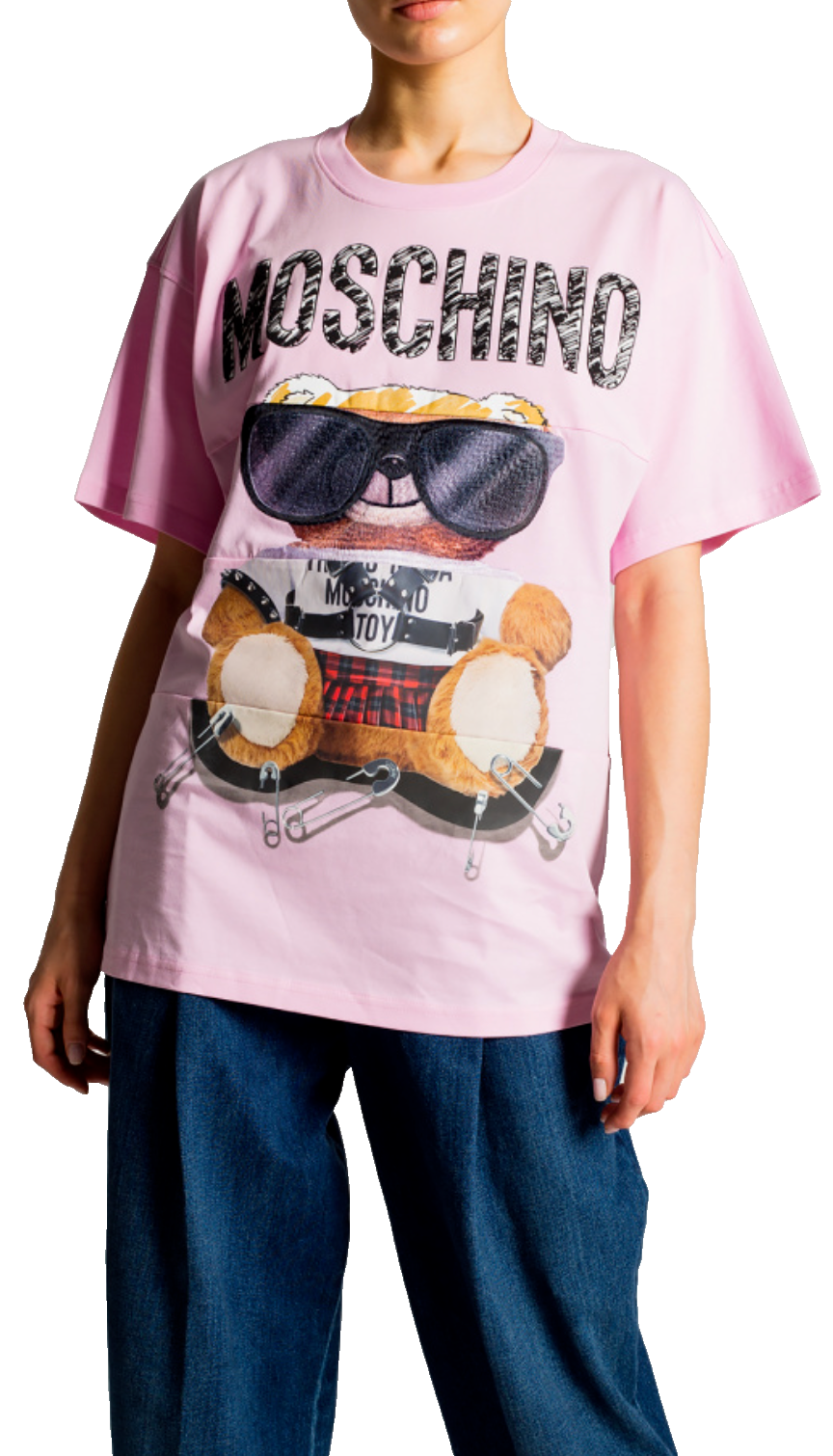 トップス 90s MOSCHINO bandana pattern sheer shirt Moschino Couture Sunglasses Teddy Bear T-shirt Loose Fit