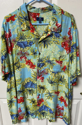 George Men's 100% Rayon Short Sleeve Floral Island Graphic Hawaiian Shirt 3XL