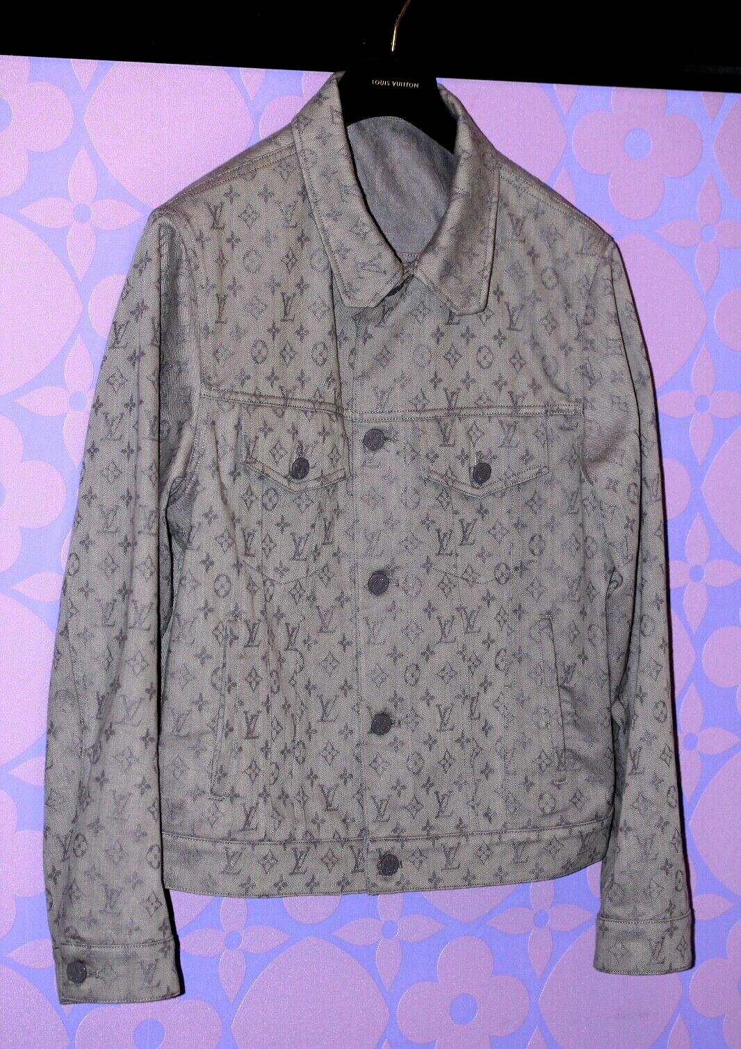 Louis Vuitton Indigo Monogrammed Denim Velvet Collar Detail Jacket