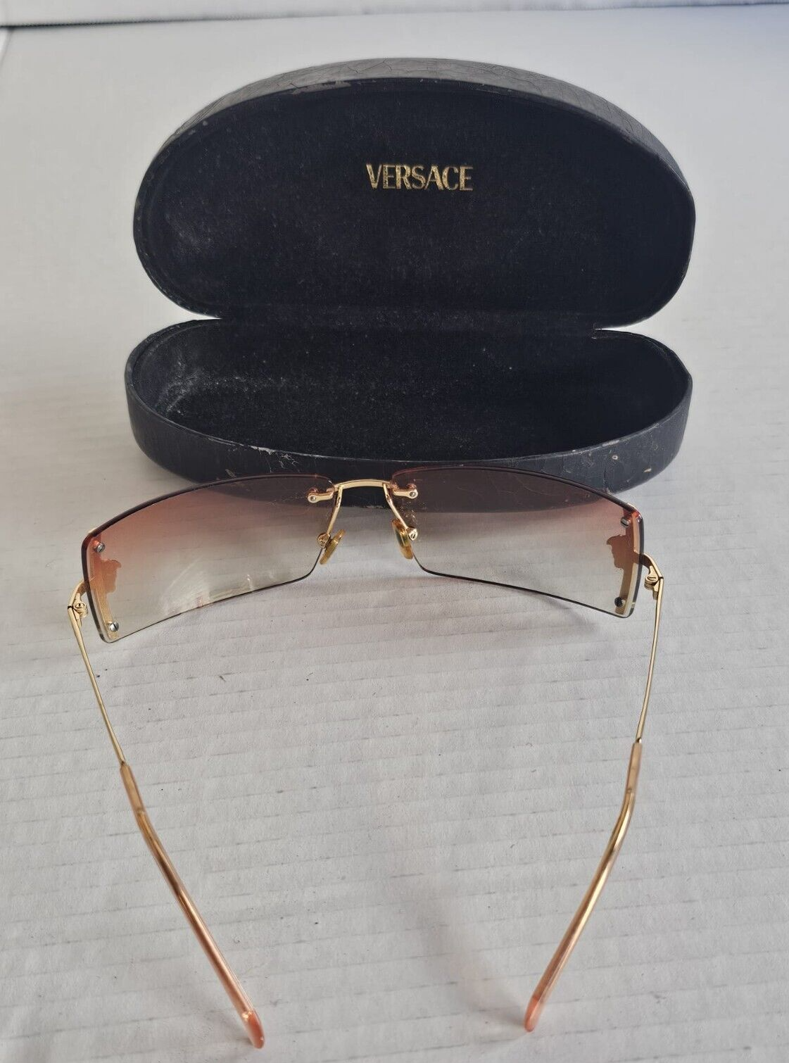 Authentic Vintage Versace Sunglasses Rimless Gold Crystals
