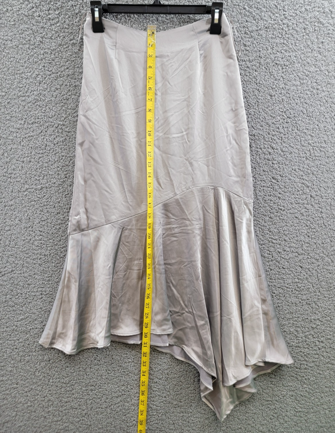 Steve Madden Lucille Satin Asymmetrical Hem Midi Skirt Women's XS Ash Grey - Picture 7 of 16