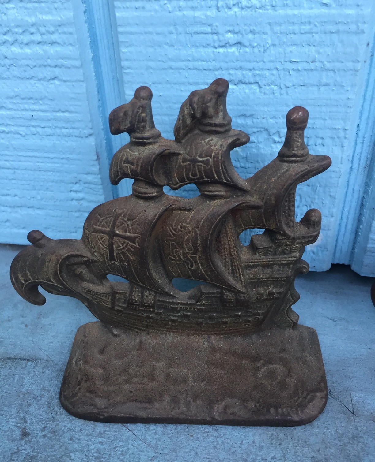 Antique Cast Iron Bookends Galleon Pirate SHIP 1920's Art Deco