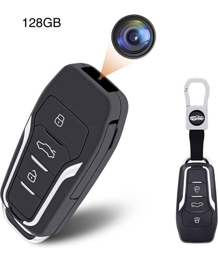 Car key fob with integrated camera, 128GB storage.